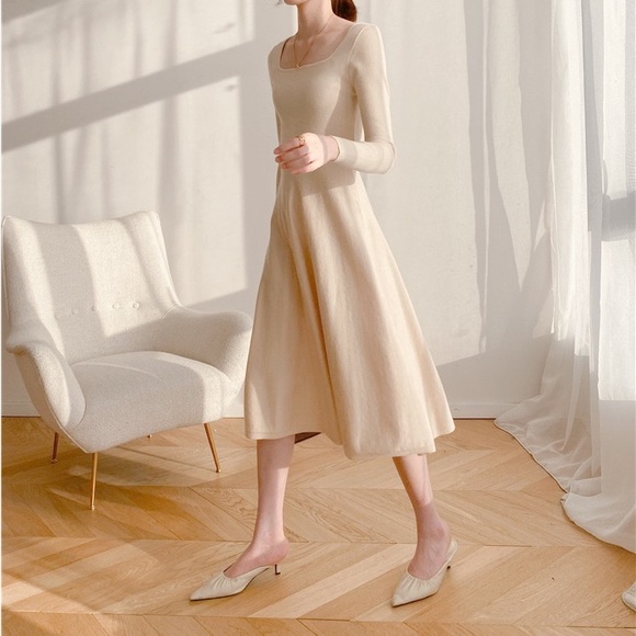 Cream Slim Fit Long Sweater Dress - Picture 6 of 10